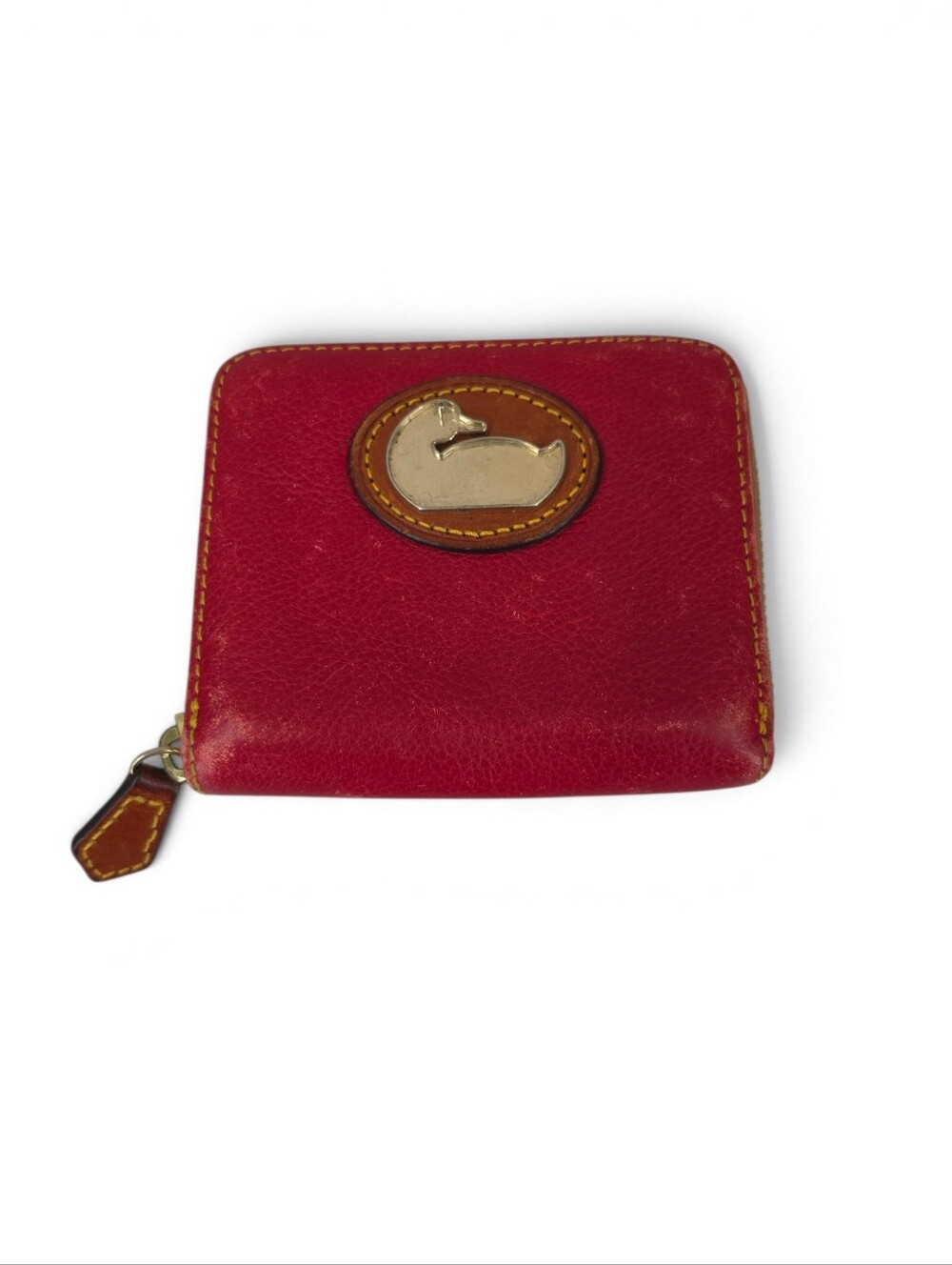 Dooney & Bourke Vintage Red Leather Zip Around Small Wallet MISSING DUCK GEM